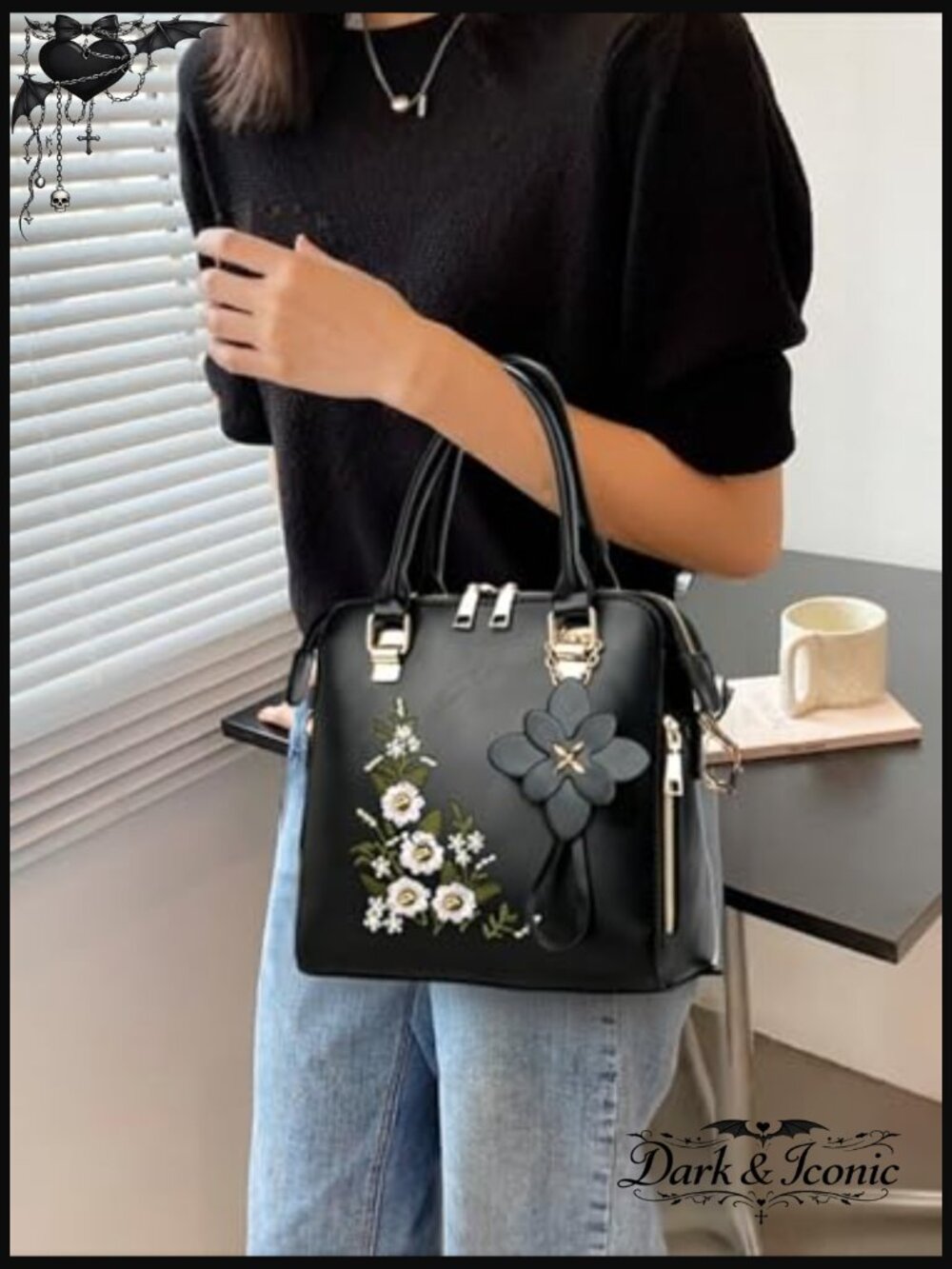 Embroidered Satchel Purse Top Handle Lightweight Tote Crossbody Bag - Picture 2 of 6